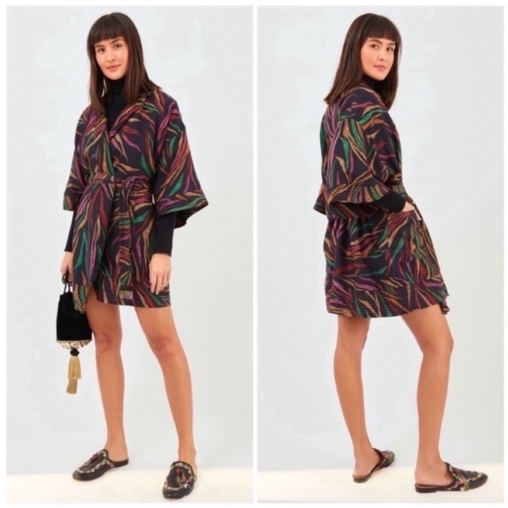 Farm Rio Shinny Zebra Mini Wrap Dress